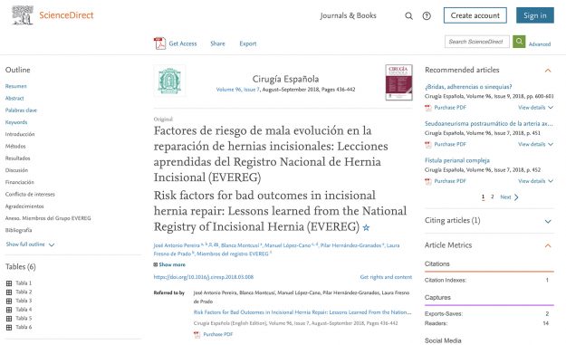 Artículo publicado en la revista Cirugía Española sobre el Registro EVEREG Artículo publicado en la revista Cirugía Española sobre el Registro EVEREG