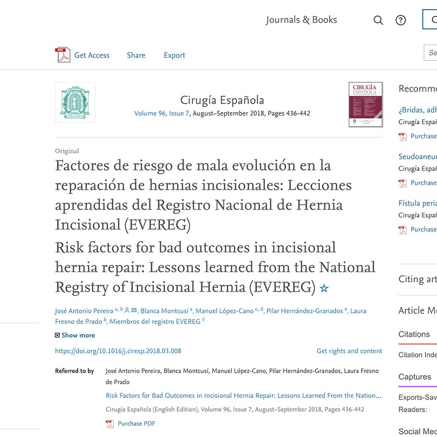 Artículo publicado en la revista Cirugía Española sobre el Registro EVEREG Artículo publicado en la revista Cirugía Española sobre el Registro EVEREG